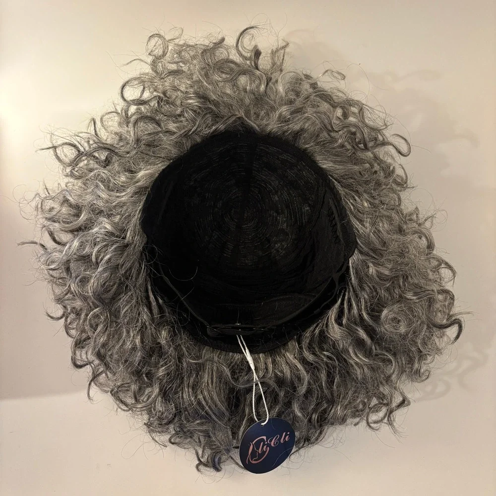 Cliclihair Curly Short Wig Womens OS Gray Salt and Pepper Real Human Hair NEW